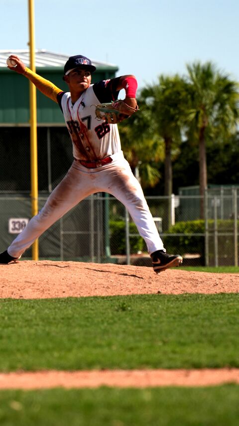 Pitcher starting his delivery from the mound