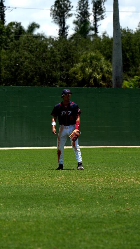 Player in the outfield during the game